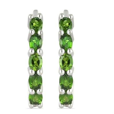 BUY NATURAL CHROME DIOPSITE GEMSTONE EARRINGS IN STERLING SILVER
